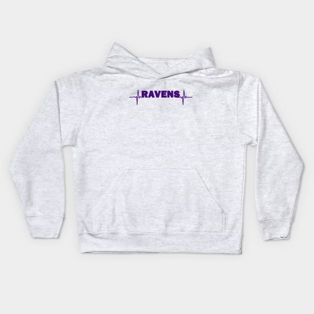 Ravens heartbeat purple Kids Hoodie by Flyingpanda